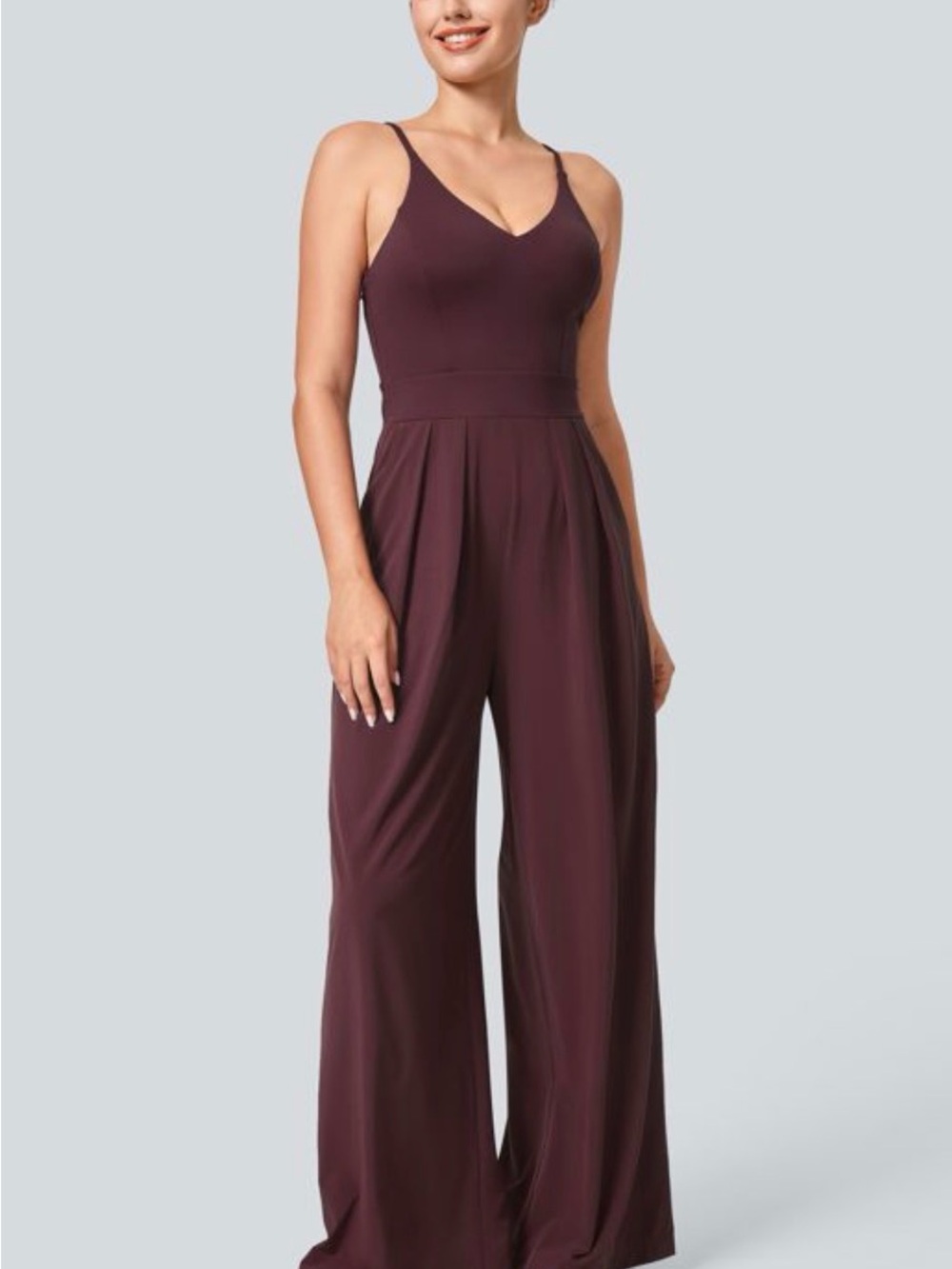 HALARA V-Neck Wide-Leg Jumpsuit in Plum NWT Medium Tall